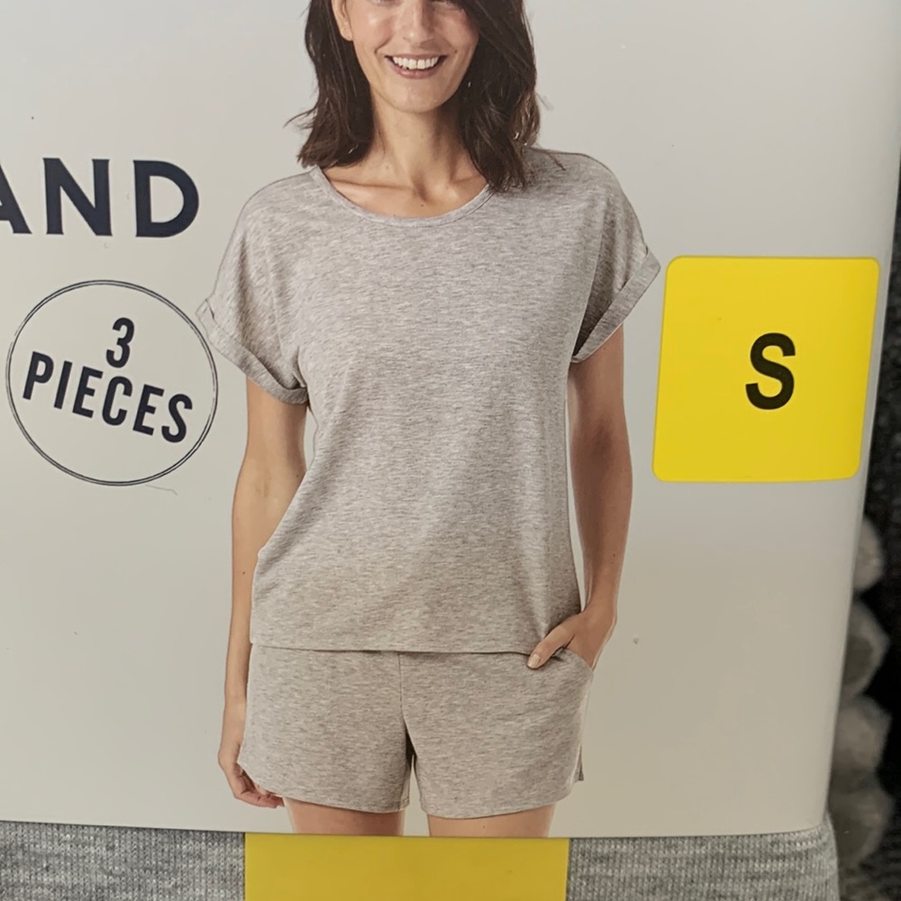 Lucky Brand 3-pc Short Sleep Set (Tank & S/Slv Top) Gray Women's Sz M-L XL NWT - Picture 6 of 12